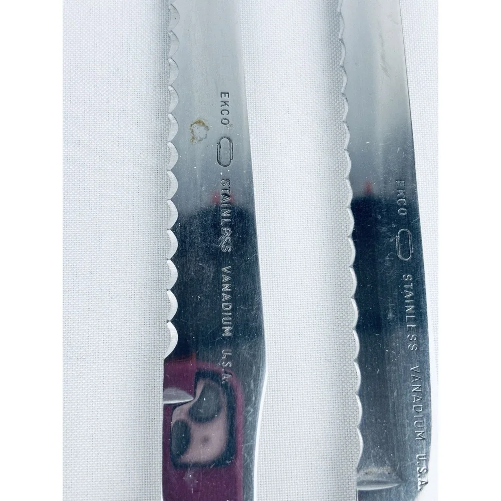 Vintage Ekco Lot Of 6 pc Stainless Vanadium Kitchen Knife‎ Wood Handle USA